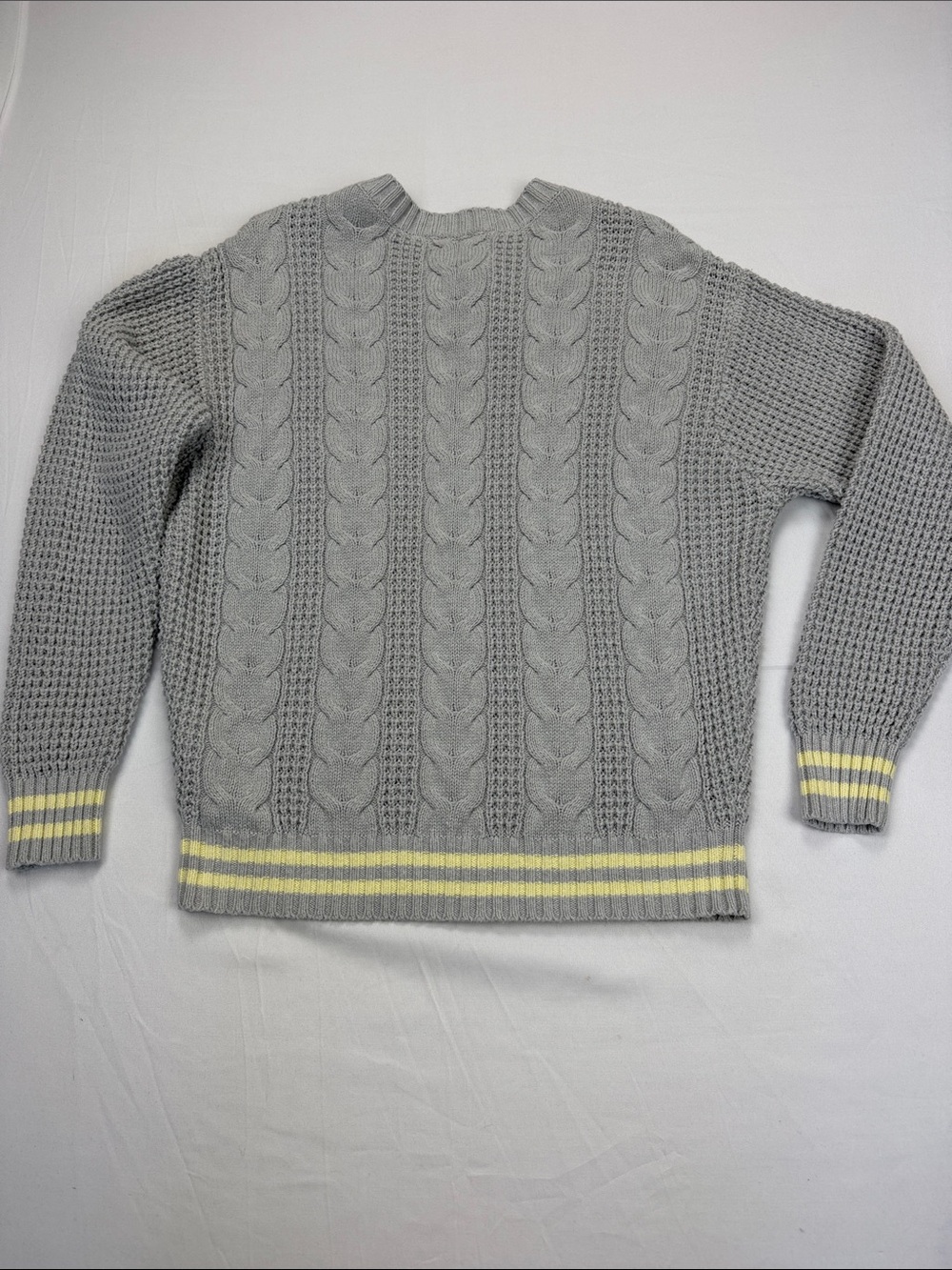 American Eagle Outfitters Gray Crewneck Sweater with Yellow Stripe Accents - Picture 9 of 10